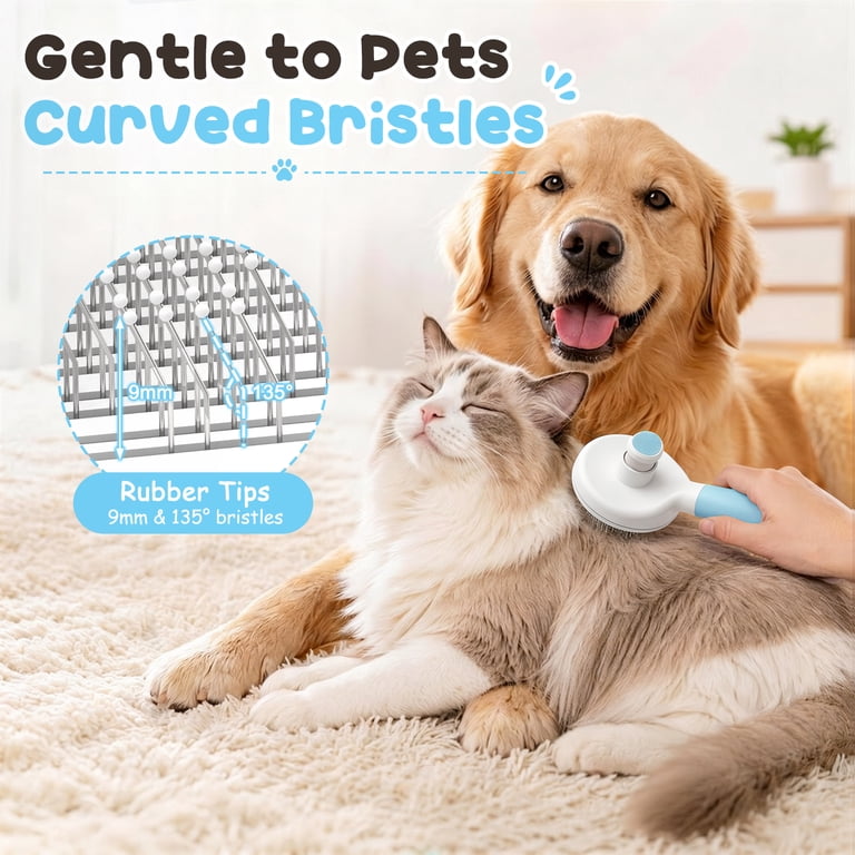 Euqvunn Cat & Dog Self-Cleaning Slicker Brush, Blue photo 3