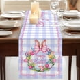 thumbnail image 3 of Happy Easter Table Runner, Rabbits Bows Spring Tulips Eggs Purple Plaid Cotton Linen Table Runners 120 Inches Long, Dresser Scarf Runner for Dining/Living Room/Kitchen/Square Tables 13''x120'', 3 of 9