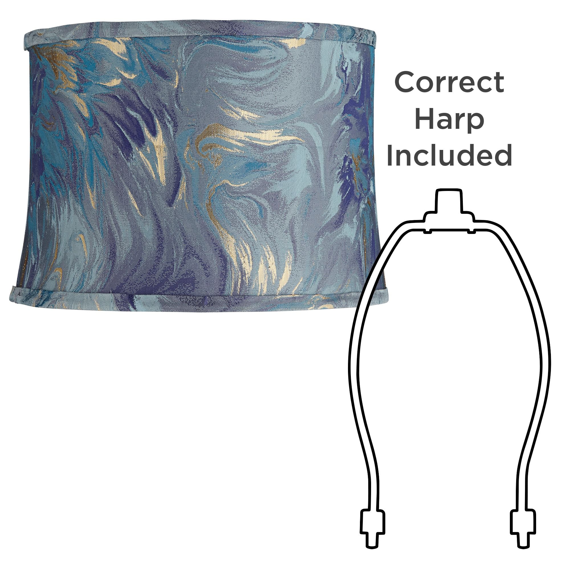 Springcrest 13" Top x 14" Bottom x 10" High x 10" Slant Print Lamp Shade Replacement Saba Blue Drum Softback Washer Harp Finial