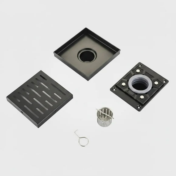 Luxury Linear Drain 6” x 6”- Full Kit with Flange - Black