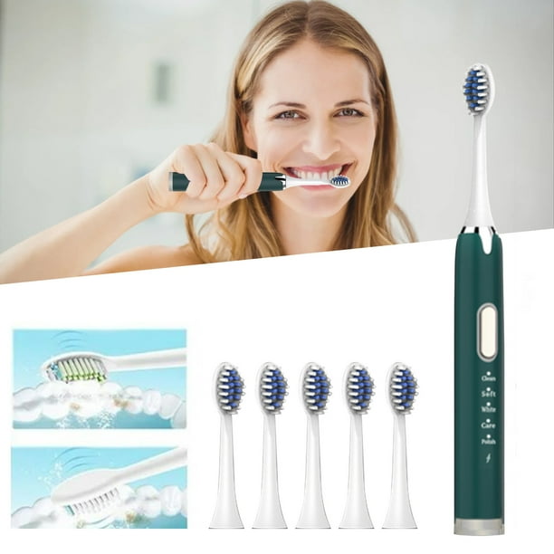 Fiudx Decoraciones navideñas para interiores Cepillo de dientes con cable de datos 6 cabezales de cepillo 5 modos de limpieza Cepillo de dientes inteligente Carga más rápida