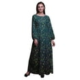 thumbnail image 1 of Bimba Moss Georgette Ranunculus & Sweetpea Leaves Print Womenâ€™s Long Elastic Waist Casual Summer MaxiÂ&nbsp;Dress-XSmall, 1 of 5