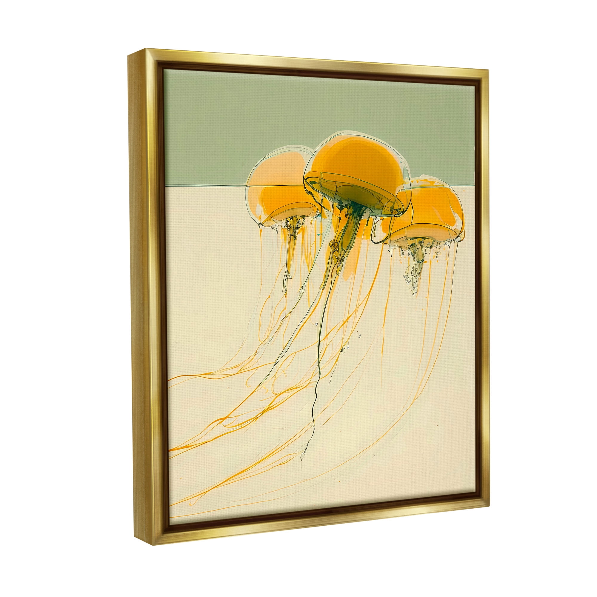 Stupell Industries Abstract Orange Jellyfish Animals & Insects Painting Gold Floater Framed Canvas Art Print Wall Art, 17 x 21