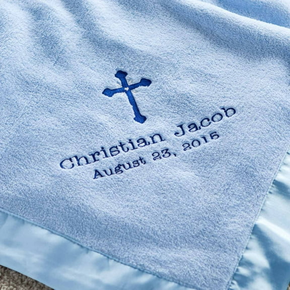 Personalized Precious Cross Blue Baby Blanket