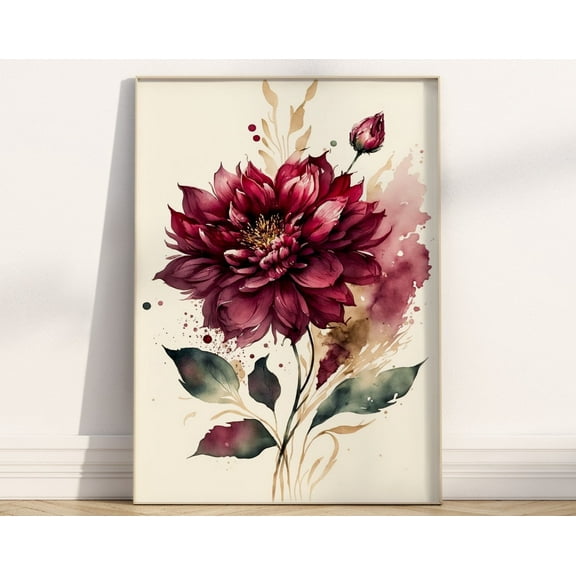 Red Flower Art Print Botanical Contemporary Boho Housewarming Gift Bright Burgundy Rose Watercolour Painting Floral Abstract Wall Decor Wall Art, Modern Wall Decor, 8x12 UNFRAMED