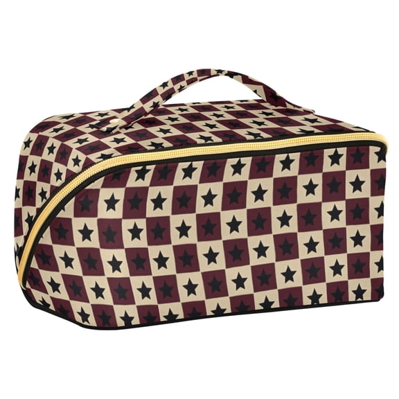 FORMRS Makeup Bag Travel Cosmetic Organizer for Women Fold Flat Zipper Pouch with Handle, Checkered Stars Pattern