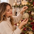 thumbnail image 4 of 3PC Christmas Hanging Ornaments Christmas Ball Ornaments Decorative Hanging Pendants, Champagne Glitter Shatterproof Baubles with Pearl Sequin Finishes for Xmas Tree 3.15Inch, 4 of 5