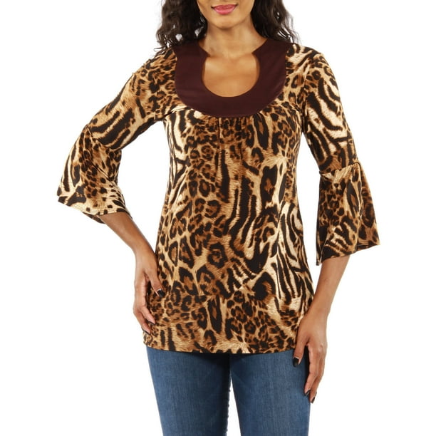 24/7 Comfort Apparel - Women's Lovely Leopard Print Tunic Top - Walmart