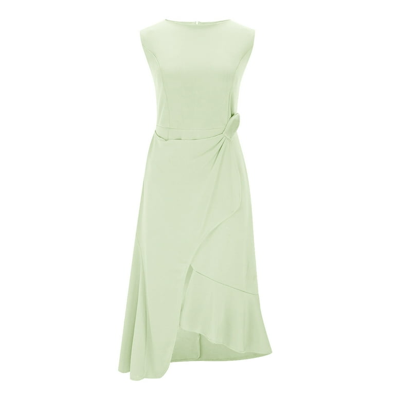 FASESH Wedding Dress Guest Women's Cocktail Dresses, Wedding Guest Semi Formal Midi Dress, Ruffle Flowy Evening Gowns Mint Green M, Size: Medium