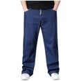 thumbnail image 2 of Men'S Jeans Regular Fit Denim Pants Wide Straight Leg Plus Size Baggy Jeans Elastic Waist Drawsting Casual Trousers, 2 of 8