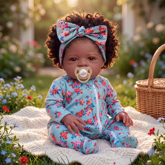 RSG 20 Inch Lifelike Reborn Baby Dolls Black Girl，Soft Body Handmade Real Life Baby Dolls with Clothes and Toy Gift for Kids Age 3 