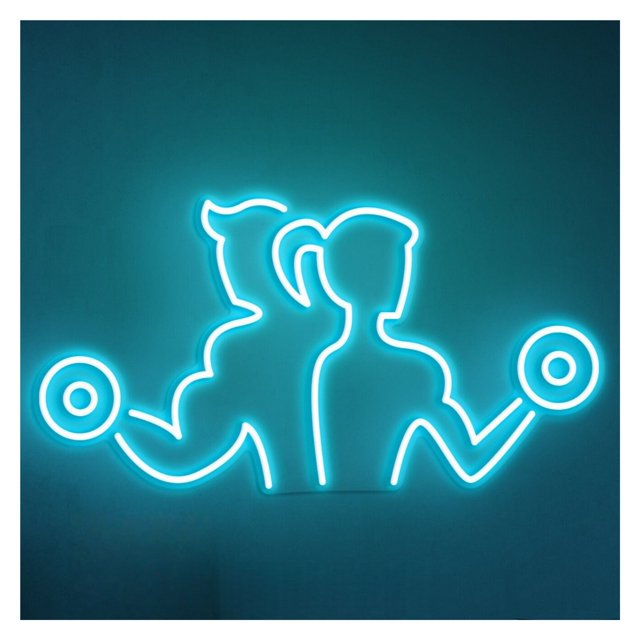 Letrero De Neón Hombre Y Mujer Con Mancuernas, Ideal Para Decoración Gimnasios, 45cm