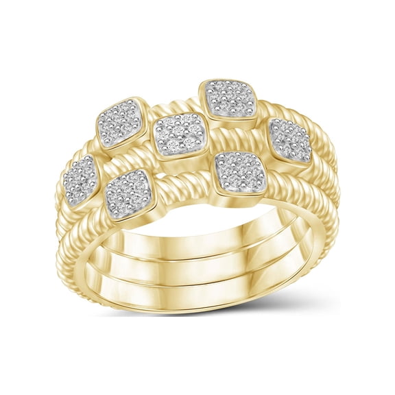 JewelersClub Stackable Diamond Rings for Women – 1/5 Carat White Diamond Ring Jewelry– 14K Gold Plated Silver Stackable Bands for Women –– Stackable Ring Set by JewelersClub