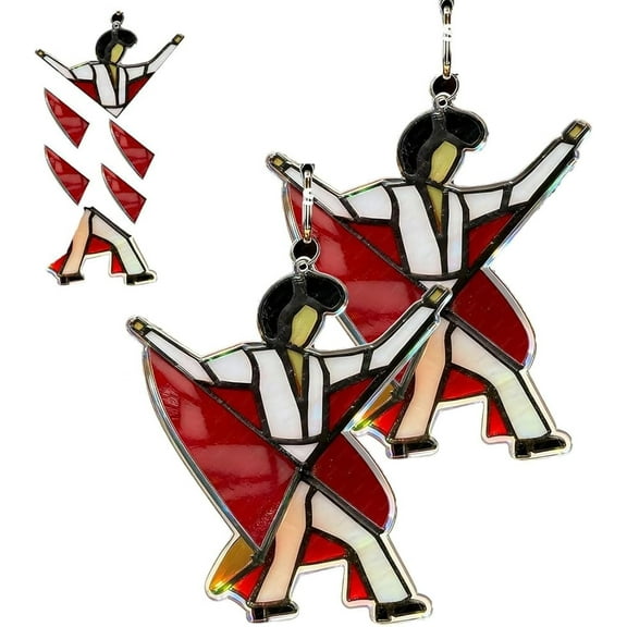 Dancing King Pattern Handmade Stained Glass Spinner, Kinetic Acrylic Hanging Decor, Self-Assembly Boho Hanging Decor for Window, Garden, Porch, or Unique Art Gift (2Pcs A)