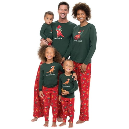 

FOCUSNORM Christmas Matching Family Pajamas For Women Men Green Dinosaur Printed 2 Pieces Holiday Pjs Sets Sleepwear Loungewear