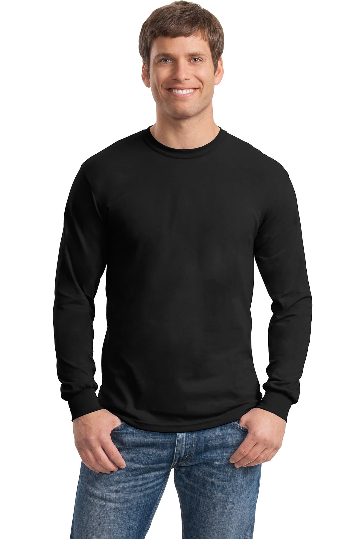 Gildan - Gildan Men's Long Sleeve Rib Knit Cuffs T-Shirt. 8400 ...
