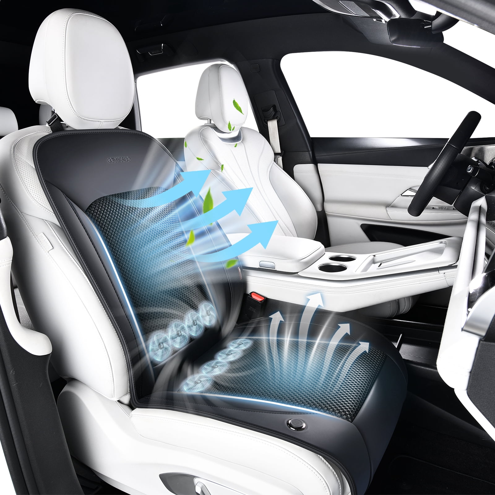 Coverado Ventilated Cooling Car Seat Cover, 12V-24V Cooling Seat Cushion with 8 Turbo Fans, Universal Fit for Car Suv Truck
