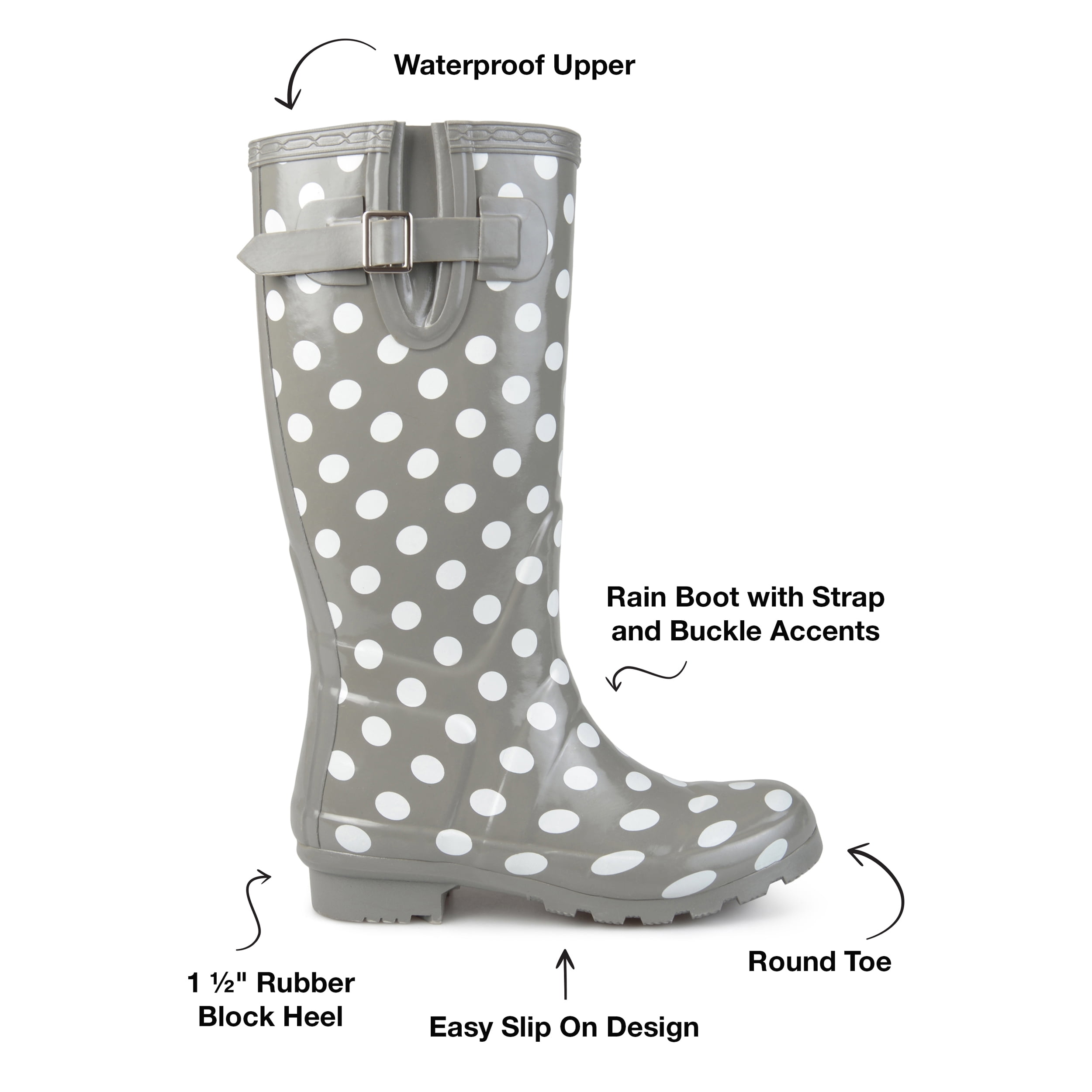 Women's Journee Collection Mist Mid Calf Rain Boot Dot Rubber 5.5 M