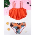 thumbnail image 3 of GYRATEDREAM Girls 2-Piece Bathing Suit Kids Sleeveless Adjustable Spaghetti Strap Hawaii Print Swimsuit Tankini Sets Children Beach Vacation Swimwear Orange for 8-14 Years, 3 of 7