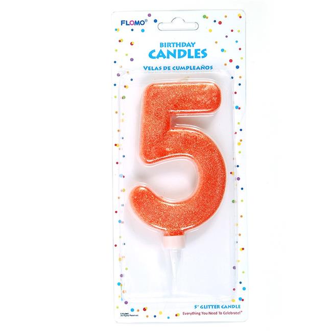 Eros F01PTC605OR Jumbo Orange Glitter Birthday Candles Numerical 5 Pack of 36