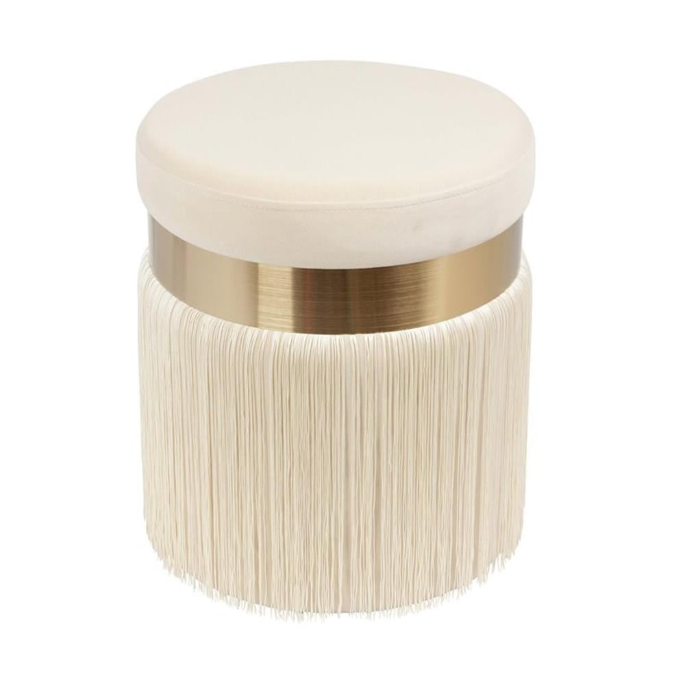 Maklaine 16.3"H Transitional Velvet and MDF Ottoman in Cream