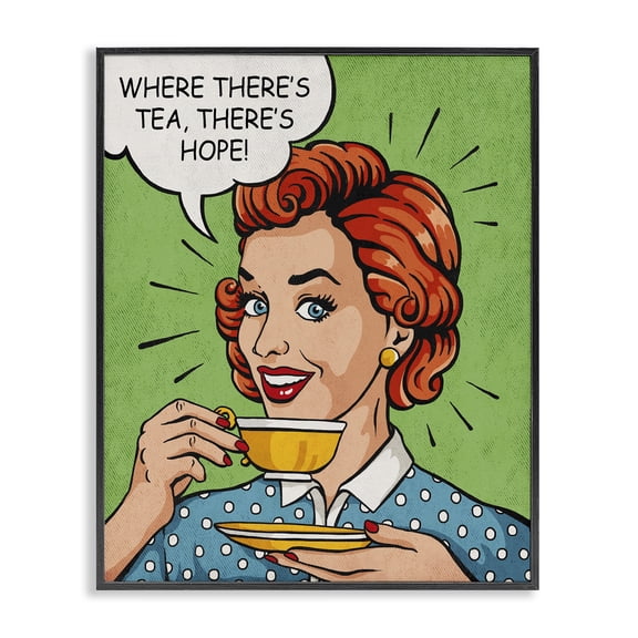 Stupell Industries Traditional There's Tea There's Hope Vintage Comic Book Design Black Framed Giclee Art, 11 x 14, by Estera Kecek
