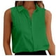 thumbnail image 1 of Blusa sin mangas con botones de gasa para mujer: cuello en V holgado, color liso, para el trabajo/casual, tallas S-XXL, 1 of 6