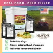 Heavens Harvest 25 Year Family Survival Food Kit + Waterproof Bucket, Emergency Freeze Dried Food Supply (60 servings)