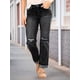 thumbnail image 5 of Pantalones Vaqueros Boyfriend Rectos de Tiro Medio para Mujer, de Mezclilla Elástica y Rasgada, A . Negro S, 5 of 8