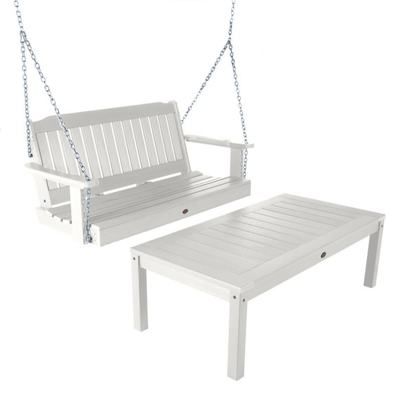 Highwood 4ft Lehigh Porch Swing with 1 Coffee Table - Outdoor, Eco-friendly, Synthetic Wood