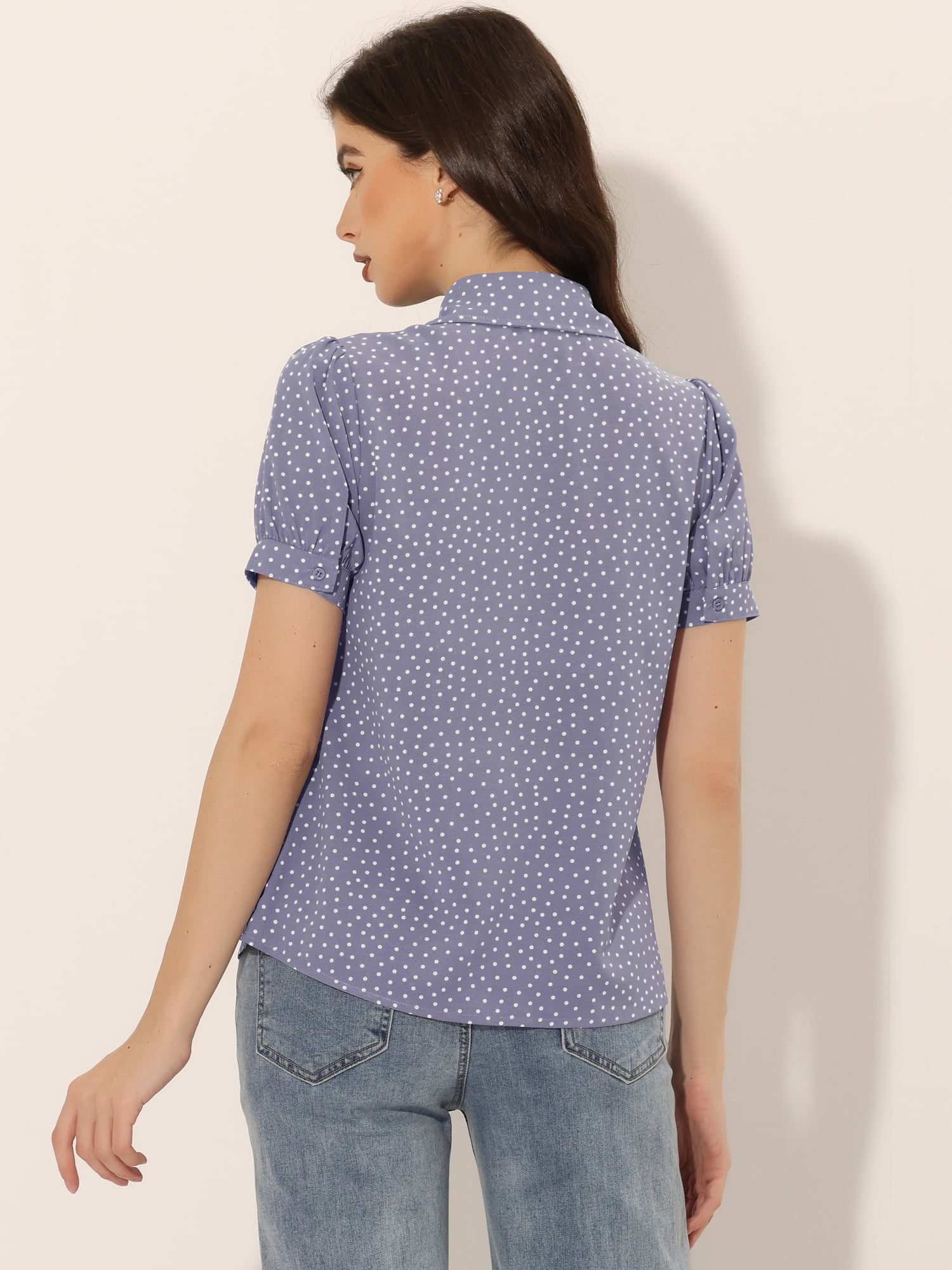 DARING DIVA Women's Polka Dots Tie Bow Chiffon Blouse S Light Purple-Dots