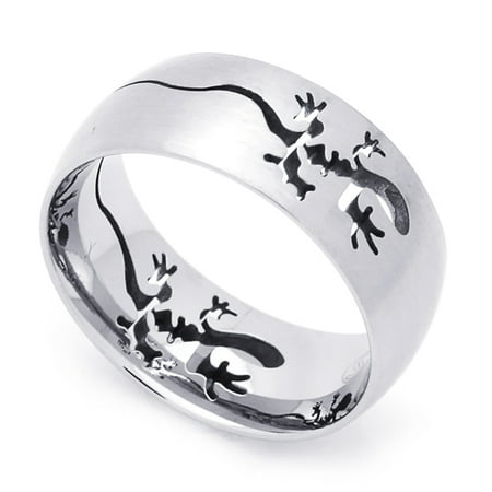 Steel Cut Out Lizard - 9MM Comfort Fit Stainless Steel Wedding Band Cut-Out Lizard Comfort Fit Wedding Band Ring (Size 7 to 14)