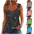 thumbnail image 5 of Tank Top for Women Summer Cute Casual Sleeveless Shirt Tops Loose V-Neck O Ring Shoulder Blouse Silver L, 5 of 5