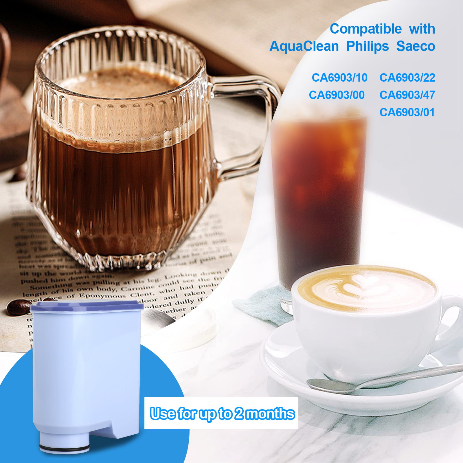Lot de 2 filtres à eau pour machine à café Philips Saeco (CA6903/10), filtre  Philips AquaClean : : Cuisine et Maison