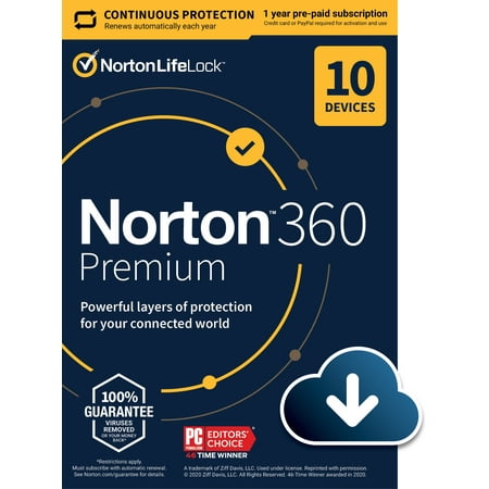 Norton 360 Premium, 1-Year Subscription, 10 Device, PC, Mac [Digital