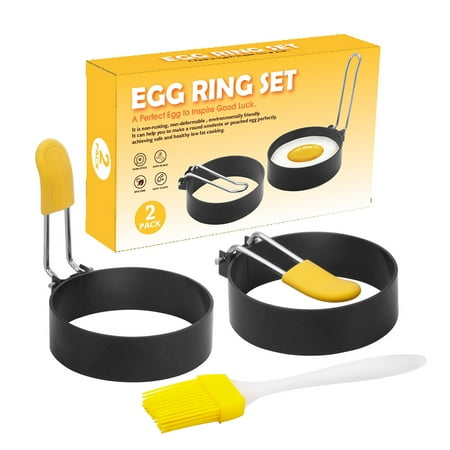 

Egg Rings Stainless Steel Kitchen Egg Shapers Non-stick Cooking Frying Molds with Handle 2pcs/set