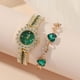 thumbnail image 2 of Reloj de cuarzo con correa de acero para mujer, pequeño reloj verde, conjunto de anillo y caja de regalo, 5 piezas/juego, 2 of 5