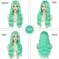 thumbnail image 2 of MORICA Mint Green Wigs for Women Long Middle Part Wavy Wig for Daily Party Use Long Curly Synthetic Heat Resistant Fiber Wigs, 2 of 6