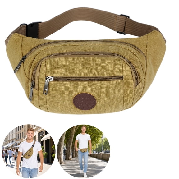 Clossjun Men Women Large Crossbody Bags Waistpacks With 3-Zipper Pockets Adjustable Belt Casual Bags Workout Traveling Running Daypacks Khaki