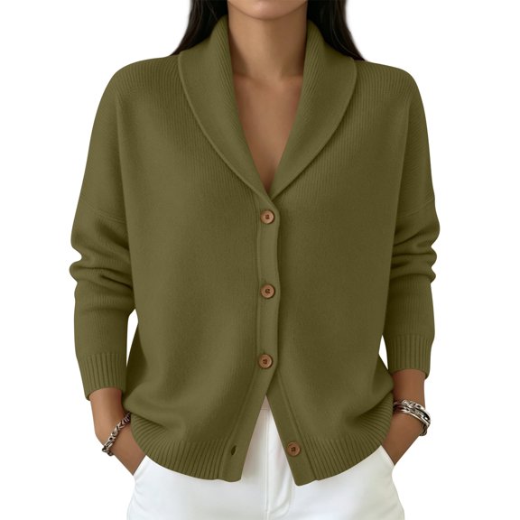JULMCOMO Knit Cardigan Sweaters for Women Lapel Collar Button Down Loose Trendy Jacket Long Sleeve Casual Outfits Army Green 2XL