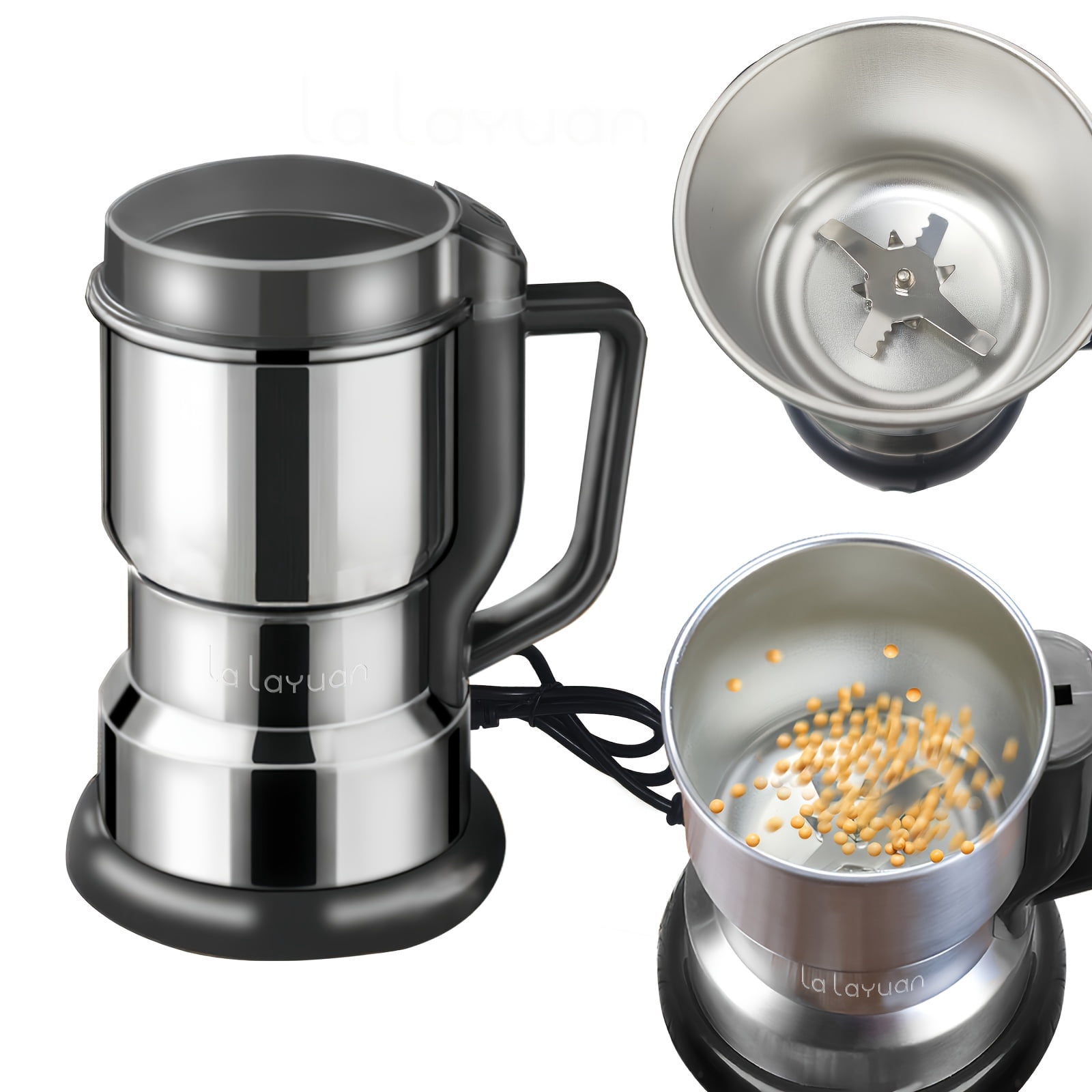 1pc Electric Coffee Grinder with 300W Motor & 4-Blade System – Fast Grinding in 10s, Stainless Steel Coffee Bean Mill for Beans, Spices, Wet & Dry Food Processor with One-Touch Operation