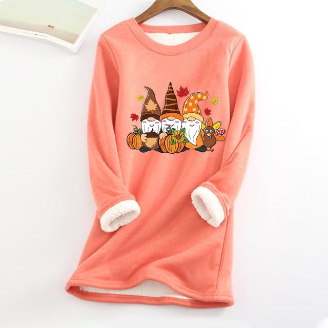 Halloween Liquidation Femmes Épais Chandail en Molleton en Molleton Manches Longues Imprimé Velours Chaud Col Rond sous-Vêtements Hauts Femmes Manches Longues Hauts en Liquidation
