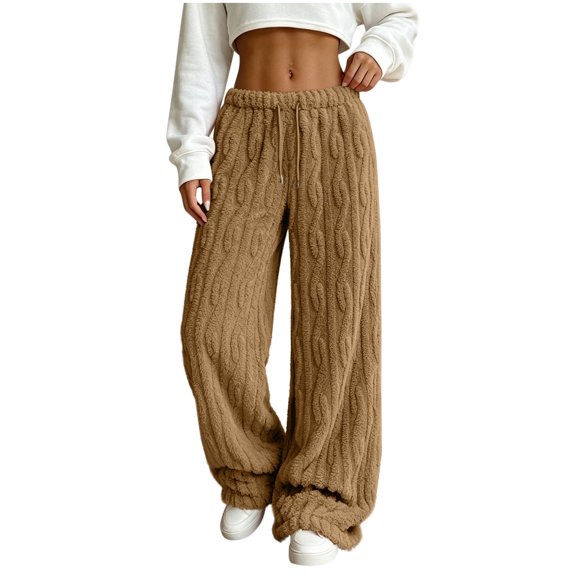 Yirov Fluffy Pajama Pants for Women Comfy Soft Fuzzy Pj Bottoms Loungewear Drawstring Fleece Sleepwear for Winter