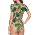 thumbnail image 4 of Daiia Pineapples Palm Leaves print Women's Crew Neck Short Sleeve Bodysuit Fashion Tops Fit Casual Basic Extender Bodysuit-X-Large, 4 of 9