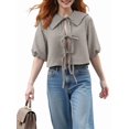 thumbnail image 2 of Tie Front Tops Womens Y2k Leopard Print Peplum Babydoll /4 Length Puff Sleeve Cute Going Out Tops Brown XS, 2 of 9