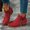 Red, variant on Shrysg Women's Ankle Boots Casual Low Block Heel Zip Short Booties Comfortable Flock Short Boots with Side Zipper for Outdoor and Daily Wear Brown