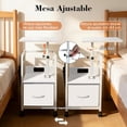 thumbnail image 3 of Buró para Recámara Giratorio 360° y Altura Ajustable, Mesita de Noche de Madera y Metal con Estación de Carga, Mesa Auxiliar con Cajón y Bolsa Lateral para Dormitorio, Sala (Blanco), 3 of 4