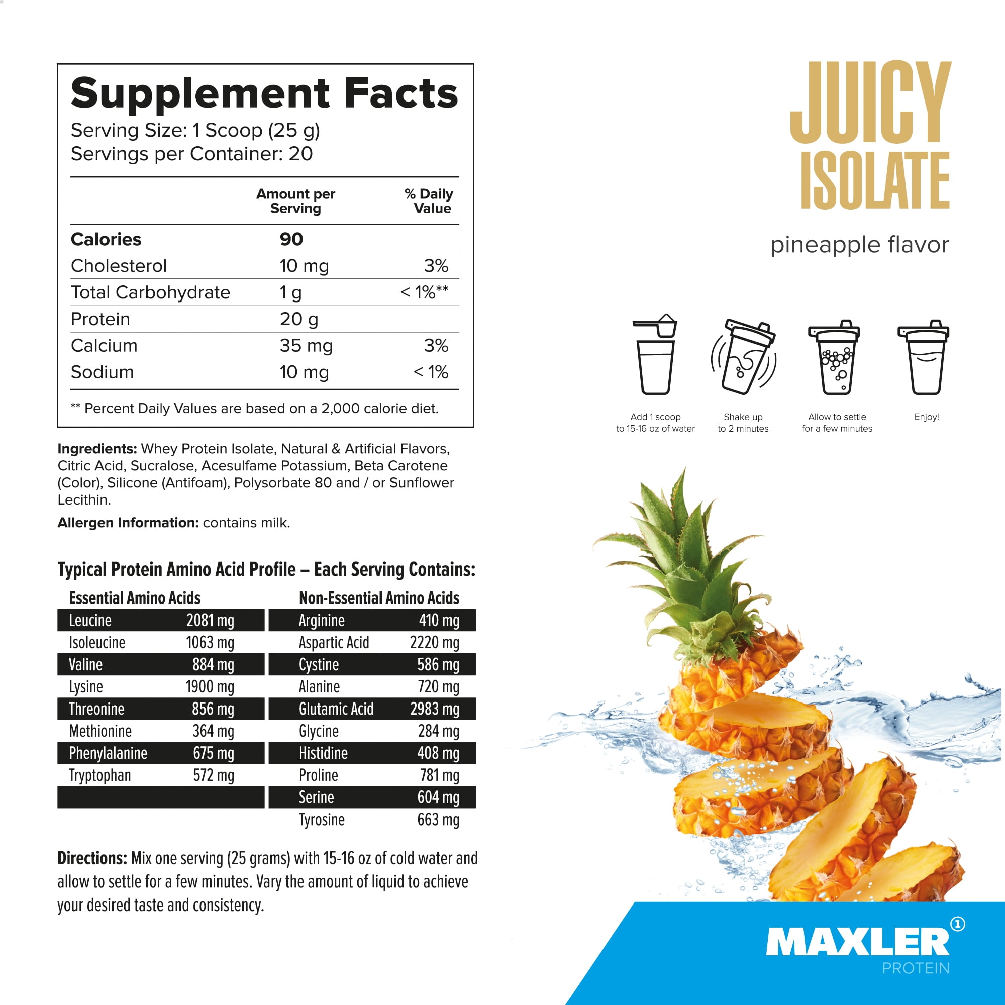 Maxler Juicy Isolate Protein Powder - Clear Whey Isolate - Pineapple 1.1lb (20 Servings)