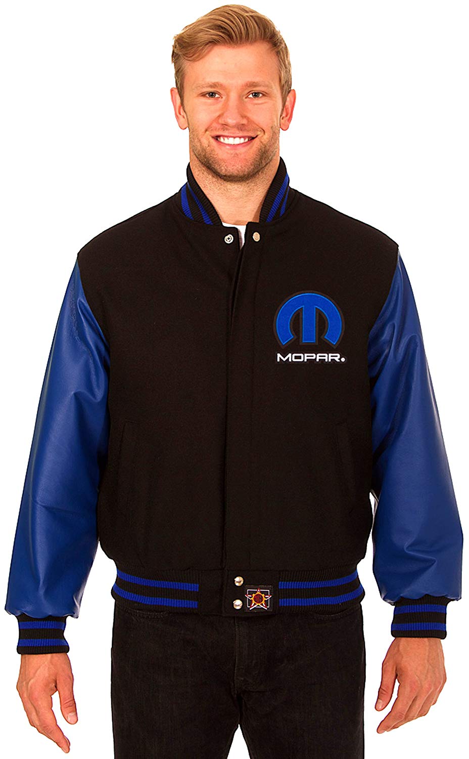 JH Design MOPAR Men’s Wool & Leather Varsity Jacket with Embroidered