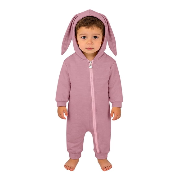 Ruyang New Born Baby Boy Girl Easter Outfit Bunny Ear Hooded Long Sleeve Romper Cute Jumpsuit Baby Zipper Soft Cotton Clothes